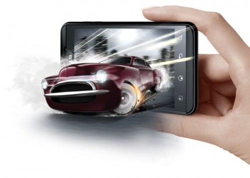 LG Optimus 3D with hand