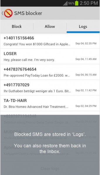 Call SMS blocker