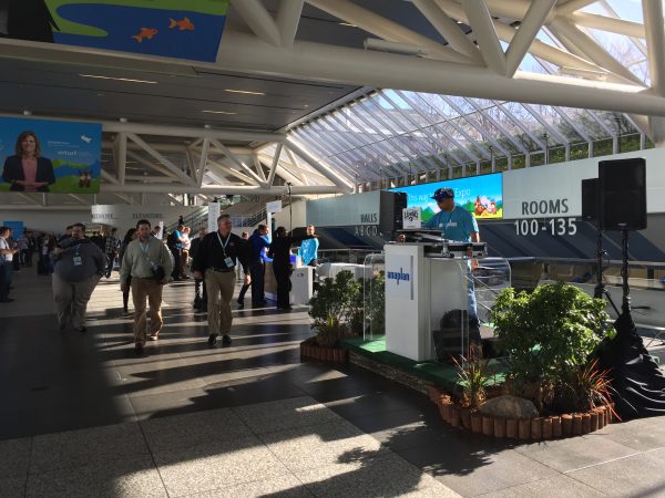 A DJ spins at the lobby at the Dreamforce 2016 conference. PHOTO: Grace Chng