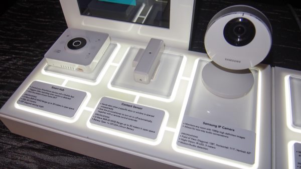 (L-R) Smart Hub, Contact Sensor, Full HD Wi-Fi Smart Camera. PHOTO: Desmond Koh