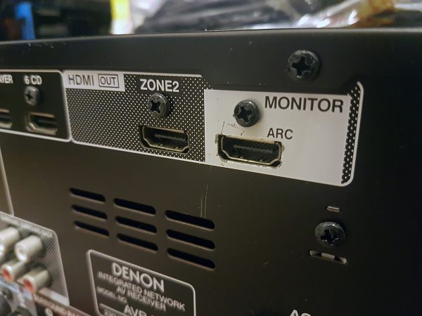 An HDMI port supporting ARC at the back of a Denon AV receiver. PHOTO: Alfred Siew